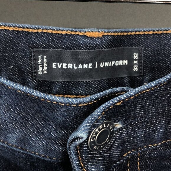 Everlane Mens Uniform The Slim Jean Size 33 Dark Wash Denim Organic Cotton - Picture 3 of 7